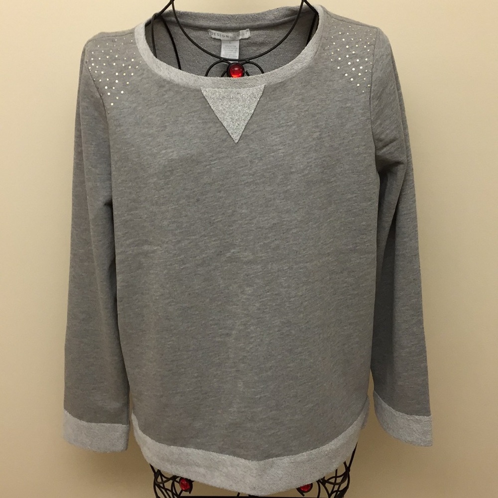 Design History Women’s Gray Pullover Sweatshirt Studs Long Sleeve Size Large